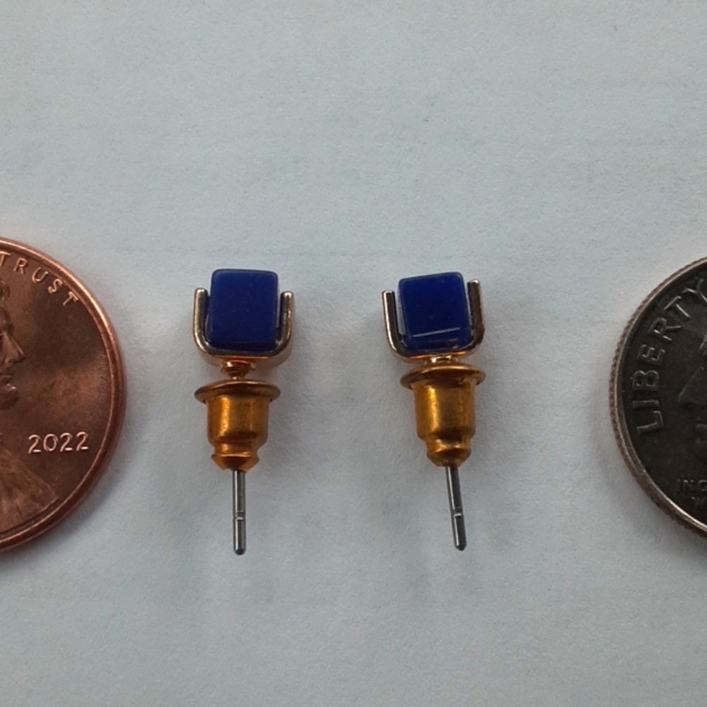 Blue and Gold Tone Stud Earrings - Picture 2 of 5